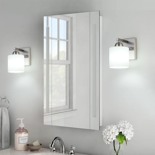 Image of Mecgirn Brushed Nickel Milk Glass Wall Sconces, 1 Pack Hardwired Indoor Wall Light Fixtures for Living Room, Hallway, Bedroom, Ceramic E26 Sockets (Bulbs Not Included)