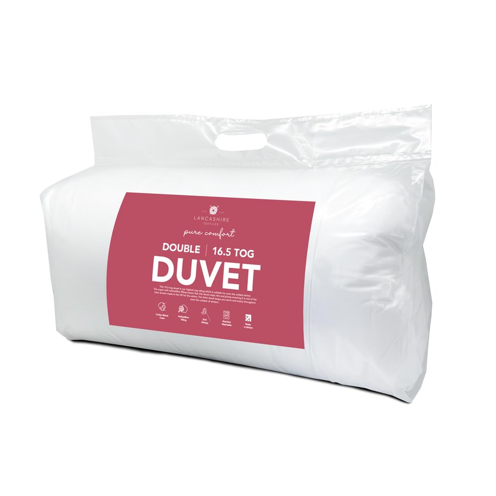Lancashire Textiles Duvet 16.5 Tog Extra Warm Winter Quilt Soft Cotton Blend Fabric Non Allergenic Hollowfibre Filled Double Size Energy Saving Thick Duvet [200 X 200 Cm, 78" X 78"]