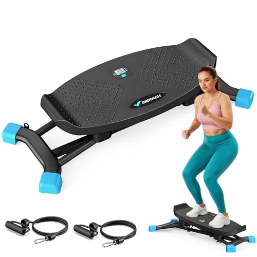 MERACH Twist Board mit Display, Seitlich Balance Board mit 2 Widerstandsbändern, bis 136KG, für seitliche Bewegung, Rehabilitation & Koordination, Home Gym, Anfänger - Schwarz