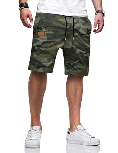 TARAINYA Pantalones Cortos Hombre Verano Algodón con Bolsillos Cintura Elástica Casual Verde Camuflaje M