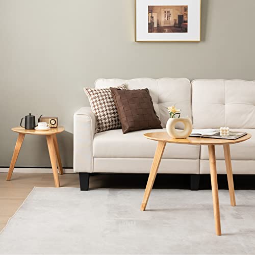 Costway Nesting Coffee Table Set Of 2, Solid Wood Sofa Side Table With Rubber Wood Legs, Triangle Center Cocktail Tea Table, Small End Table Set For Living Room, Bedroom, Office, Small Spaces, Natural #TOP1