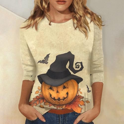 Halloween Shirts for Women 3/4 Sleeve Plus Size Crewneck Loose Fit Cute T Shirt Halloween Costumes for Women 2025