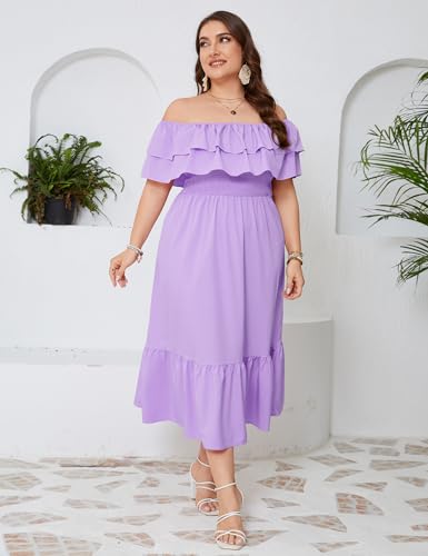 Image of KOJOOIN Women Plus Size Off Shoulder Maxi Dress Ruffle Flowy Casual Summer Boho Long Dresses