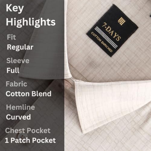 Image of 7-DAYS Premium Men's Formal Shirts - Cotton Rich, Textured Self-Design, Full Sleeve, Regular Fit, Wrinkle Resistant, with Pocket - Perfect for Office