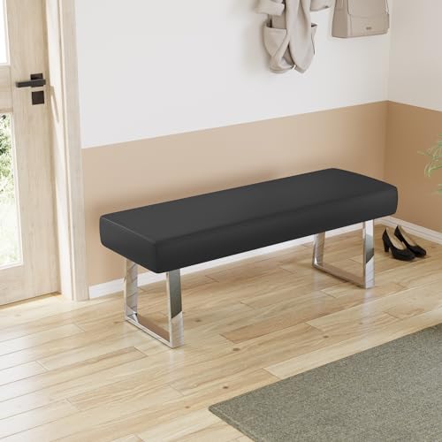 Image of JIEXI 45.3'' Modern PU Leather Kitchen Entryway Bench w /Sturdy Metal Legs