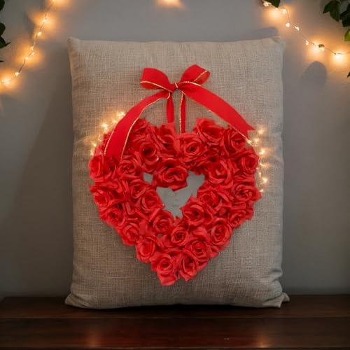 Couronne de Saint-Valentin suspendable avec fleurs de roses rouges - 7