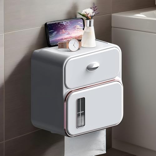 Soporte De Caja De Pañuelos para Pared sin Taladro y con Cajón Auxiliar 4