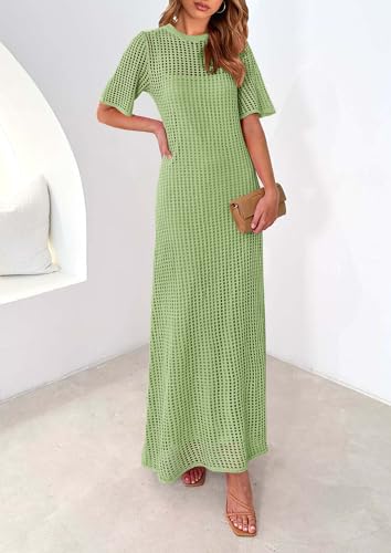 Image of PRETTYGARDEN Womens Eyelet Crochet Maxi 2 Piece Dress Sets