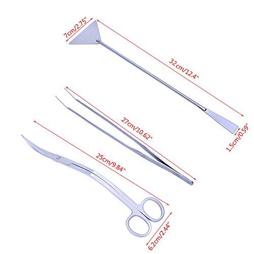 LissomPlume 3 Stück Aquarium Werkzeuge Fisch Tank Kit Aquascaping Set Edelstahl für Fisch Tank Pflanzen Schere Pinzette - 27cm