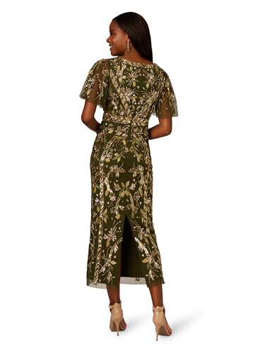 Image of Adrianna Papell Women's Floral Beaded Flutter Sleeve Cocktail Dress