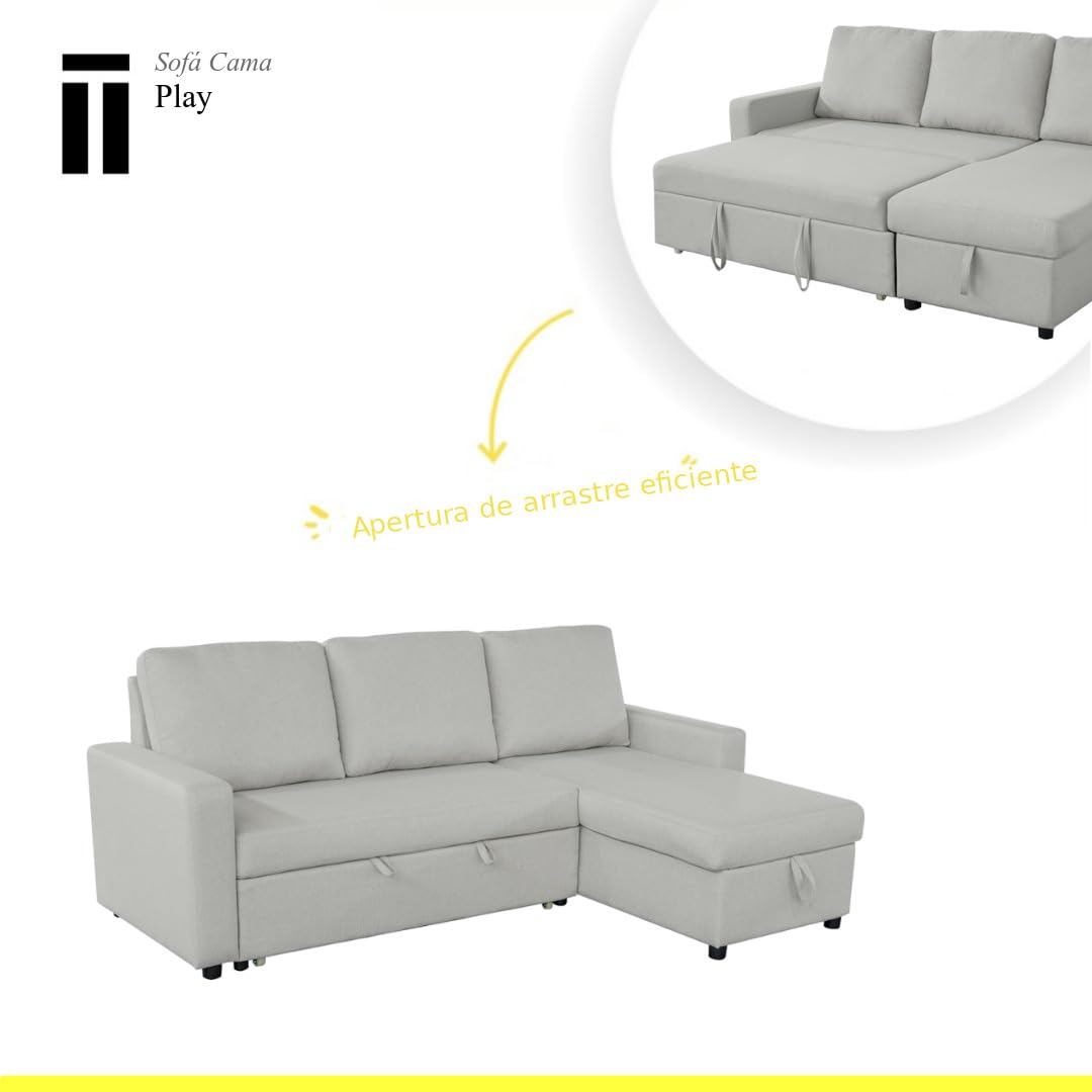 SHIITO | Modelo Play - Sofá 3 Plazas con Chaiselongue y Arcón | Máximo Relax y Confort | 230 x 84 x 96 cm - Color Beige
