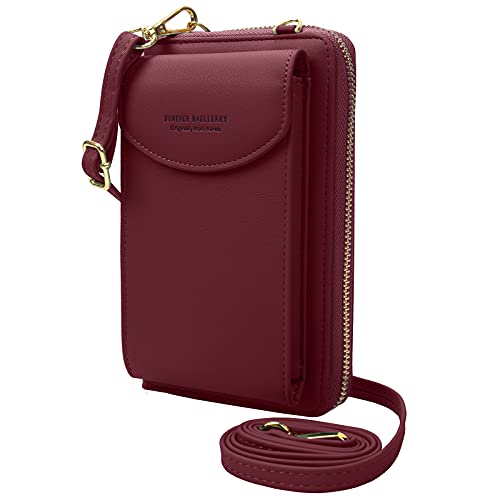 ZhengYue Women's bags Cartera for Mujer Embrague de Color sólido en Diagonal con múltiples Funciones, Cierre Mediano, con Bolsillo con Cremallera Red