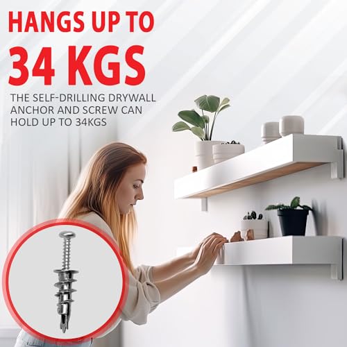 SCREWBOX® Plasterboard Fixings – 20pcs Heavy Duty Drywall Anchors & Screws, Metal Self Drilling Wall Plugs for Strong Grip