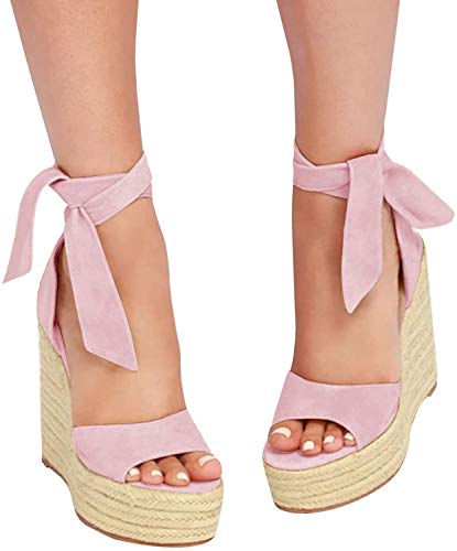 Womens Platform Espadrille Wedges Open Toe High Heel Sandals with Ankle Strap Buckle Up Shoes product thumbnail 14