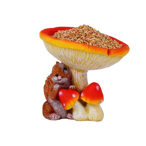 Coniuty Statue de champignon en résine pour décoration intérieure et extérieure (écureuil)