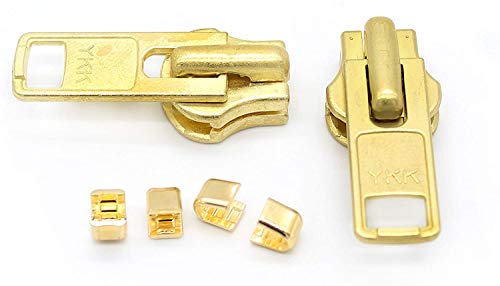 #10 YKK Extra Heavy Brass Sliders Zipper Repair Kit - Heavy Duty Sliders & Top Stops - Made in USA
