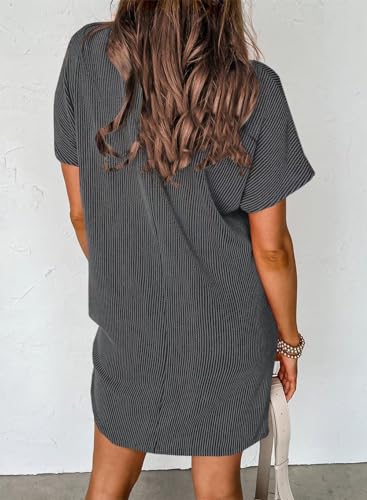 Image of Acelitt Womens Casual Summer Crewneck Short Sleeve Ribbed Mini Tshirt Dress, XS-3XL