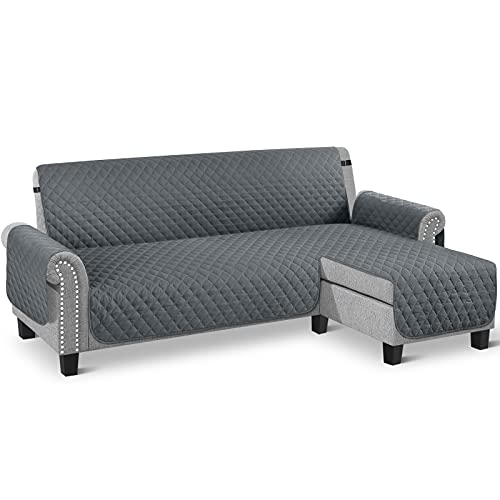Image of TAOCOCO Couch Slipcover L Shape Sofa Cover Sectional Couch Chaise Lounge Cover Reversible Sofa Cover Furniture Protector Cover for Home Decor (Dark Grey, Large) ,Microfiber