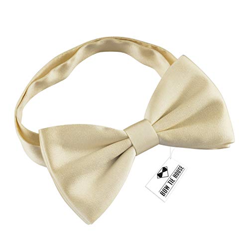 Image of Bow Tie House Real Silk Classic Pre-Tied Bow Tie Formal Solid Tuxedo with Gift Box