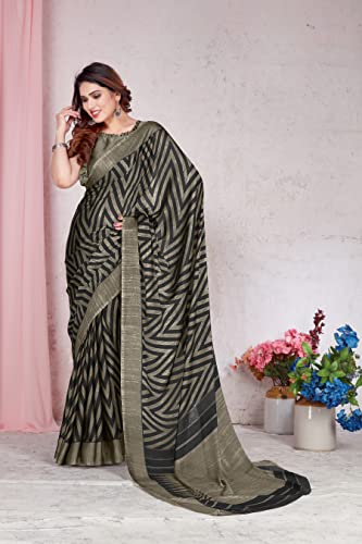 MIRCHI FASHION Women's Stylish Chiffon Abstract Printed Saree with Blouse Piece, Mustard, Green, Mustard, One Size