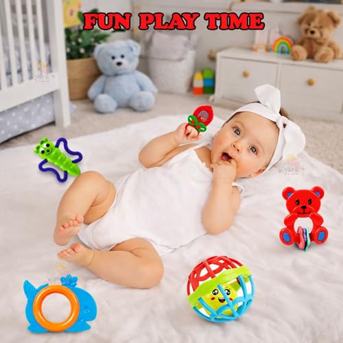 Image of WISHKEY Plastic Colorful Non Toxic BPA Free Shake & Grab Rattles and Soothing Teethers for Babies & Infants, Early Age Toys for Kids (Pack of 13, Multicolor)