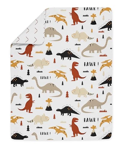 Image of Sweet Jojo Designs Mod Dino Boy Girl Toddler Bedding Set - 5pc Comforter Sham Sheets - Orange Tan Rust Taupe Mustard Yellow Beige Brown Black Modern Dinosaur Boho Dinosaurs Arrow Chevron Herringbone