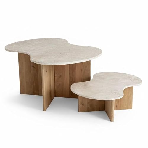 Table Basse Nuage Véritable travertin et chêne Brut (Table + Extension Basse)