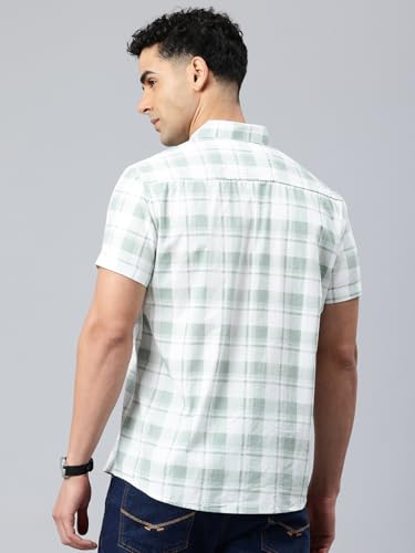Image of Majestic Man Men Slim Fit Pure Cotton Checkred Half Sleeve Casual Shirt