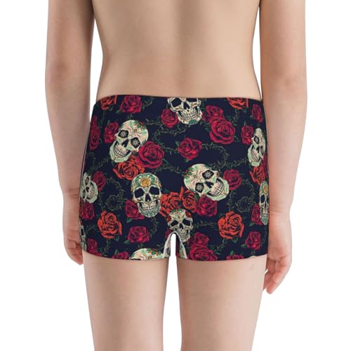 Boys' Cotton Boxer Brief Soft Underwear-Roses Skulls3