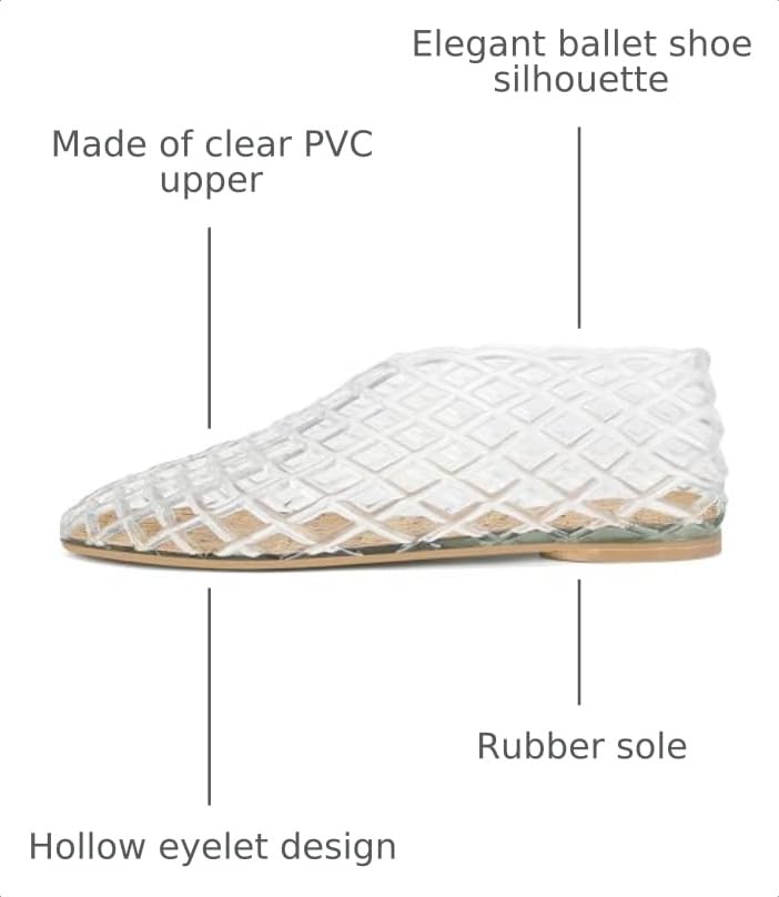 Image of Jelly Mesh Ballet Flats for Women Fishnet PVC Clear Hollow Jellies Sandals Comfortable Beach Ballerina Flats Shoes