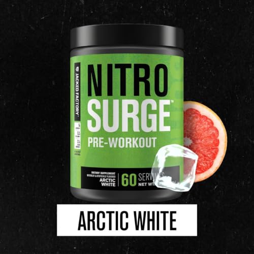 Image of Jacked Factory NITROSURGE Pre Workout Supplement - Endless Energy, Instant Strength Gains, Clear Focus, Intense Pumps - NO Booster & Powerful Preworkout Energy Powder - 60 Servings, Arctic White