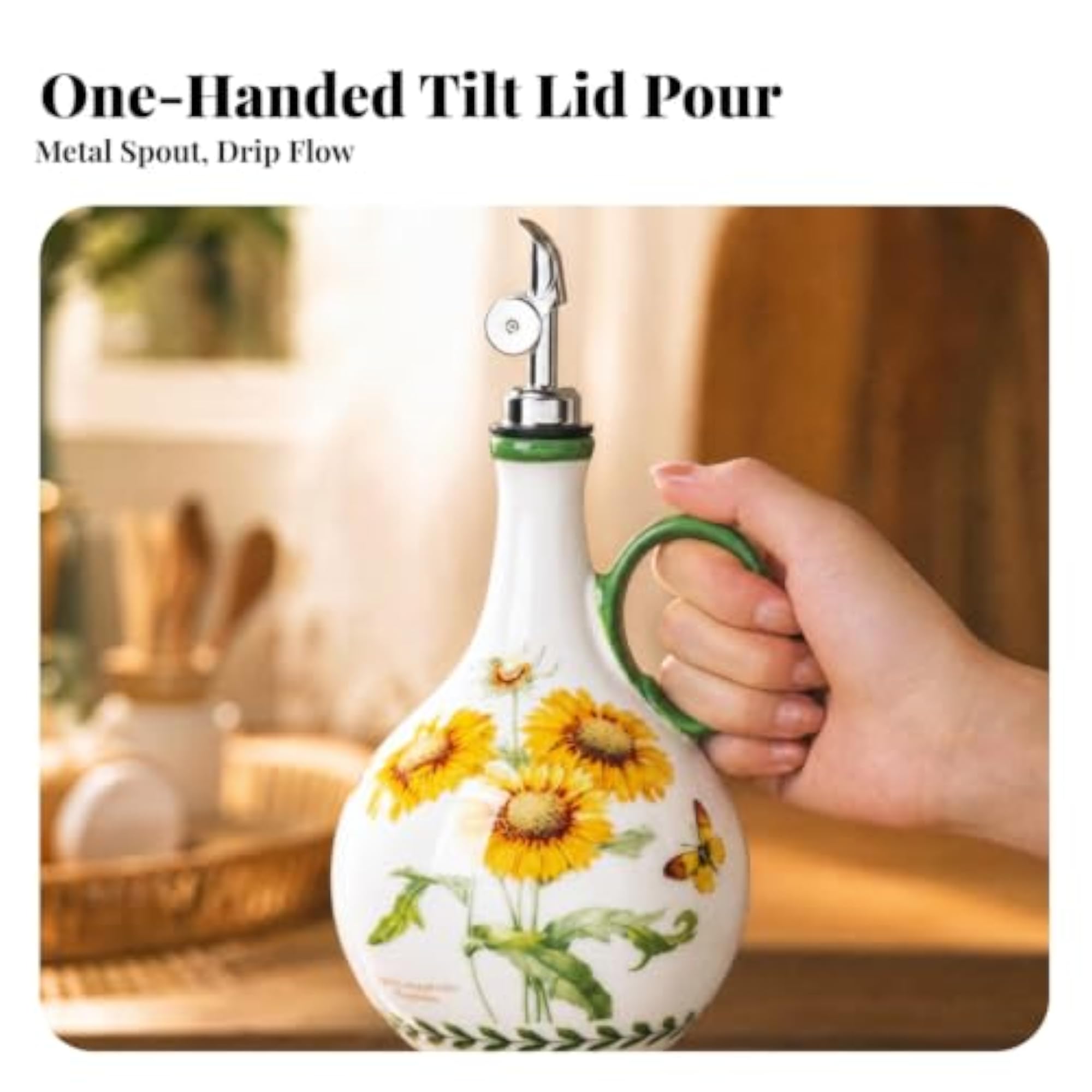 Leak-Proof Ceramic Oil Dispenser with Automatic Spout