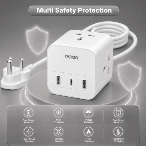 Image of Rapoo SP30 6in1, Heavy Duty Power Extension, 3 AC Socket, 2 USB A, 1 Type C