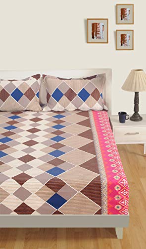 Image of Swayam Pure Cotton Single Bedsheet with 1 Pillow Covers | Size 60 x 90 inch | 160 TC | Geometric Design | Soft Breathable Bed Sheet | Comfortable & Durable for Bedroom - Pink