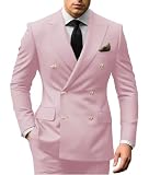 Wangyue Pink Suit for Men Double Breasted Wedding Suit Men 2 Piece Slim Fit Pink Double Breasted Blazer Pants Prom Groom Dinner Party Formal Business Tuxedo XXS
