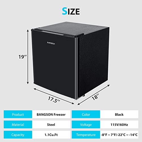 Bangson Mini Freezer, 1.1 Cu.ft Upright Freezer, Standing Meat Freezer, Single Reversible Door, Removable Shelves, For Garage/Home/Kitchen/Office Black #TOP5