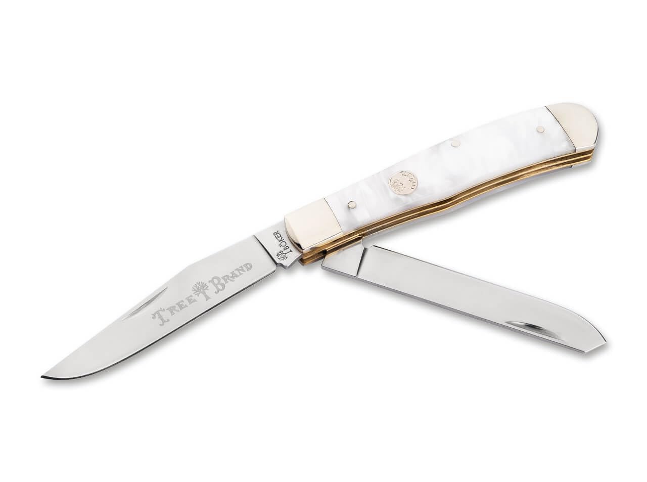 BOKER MANUFAKTUR Traditional Series TRAPPER 2.0 – Updated 2-Blade Trapper Pocket Knife, EDC Folder with D2 Blade, Multiple Handle Options, 2023 (Mother of Pearl)