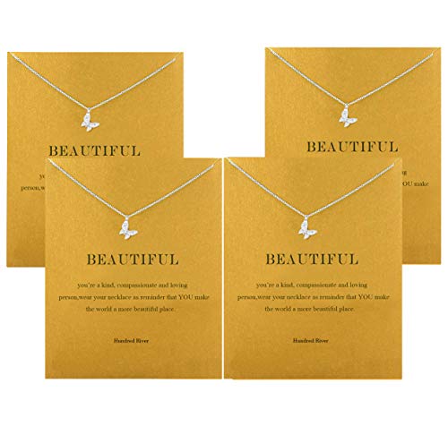 Hundred River Friendship Clover Necklace Unicorn Good Luck Elephant Necklace with Message Card Gift Card (butterfly)