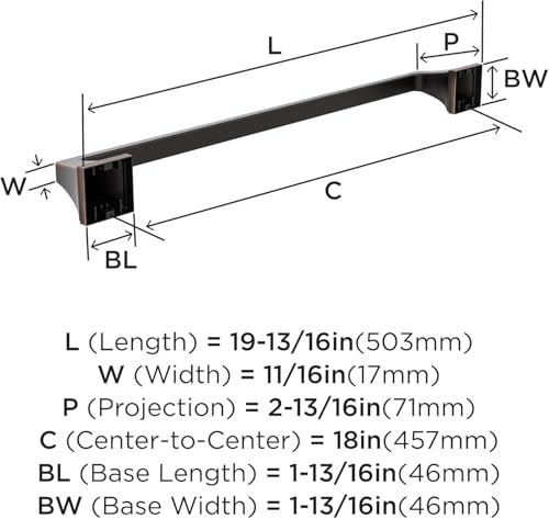 Image of Amerock Mulholland 18 inch Oil-Rubbed Bronze Towel Bar | Decorative bathroom hardware in durable Zinc /Stainless Steel construction; mounting hardware included for easy installation
