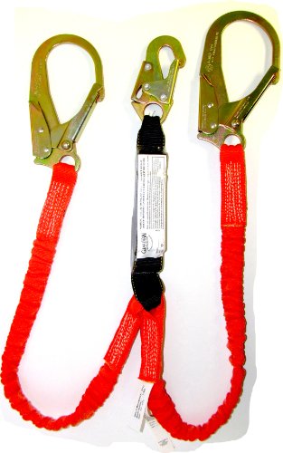 Image of Guardian Fall Protection 11903 6-Foot Tiger Tail Double Leg Stretch Lanyard with Rebar Hooks
