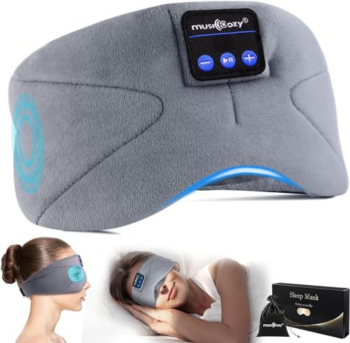MUSICOZY Sleep Headphones Bluetooth 5.2 Headband Sleeping Eye Mask for Mom Women Men Wireless Music Earbuds Earphones for Side Sleepers Built-in HD Speakers Cool Gadgets Unique Gifts, Light Grey