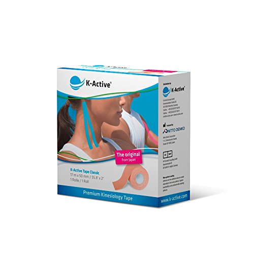 K-Active Kinesiologie Tape Classic BEIGE, hidrorrepelente e hipoalergénico, 50mm x 17 m, caja de 1 unidad