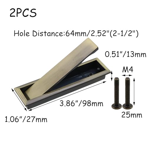 Image of HEVSTIL 2PCS Pocket Pull Handle, Edge Pull, Professional Stainless Steel 304, Flush Mount for Sliding Door with Screws,Bronze