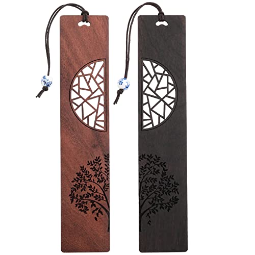 cobee Marcapáginas de madera para amantes de los libros, 2 piezas, marcapáginas de madera hecho a mano marcapáginas hueco natural para manualidades marcapáginas vintage regalo para mujeres hombres (A)