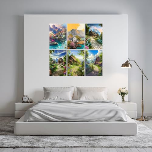 Image of SiddArtify Serene Asian - Cottage Landscape Art Print Set - 300GSM Board - 8x12 Inch - Pack of 6 Wall Room Decoration art Poster Prints