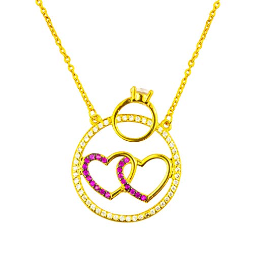 MOONDUST 22K Gold Plated Valentine Romantic Double Heart Pendant Necklace for Girls, Teens & Women (MD_2026)