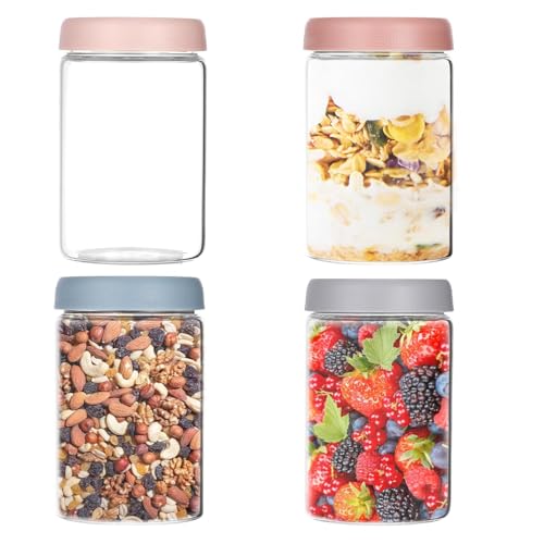 Zocipro 4Pcs 20oz Overnight Oats Jar, 600ml Borosilicate Glass Mason Jars with Lids, Wide Mouth Glass Jars for Overnight Oats, Salad, Fruit, Yogurt, Pudding, Chutney, Jam, Spice