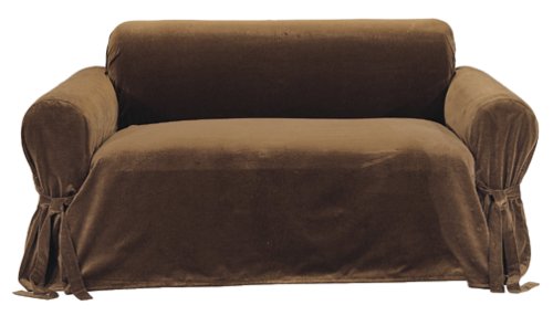 Classic Slipcovers Solid Velvet Loveseat Slipcover, Brown