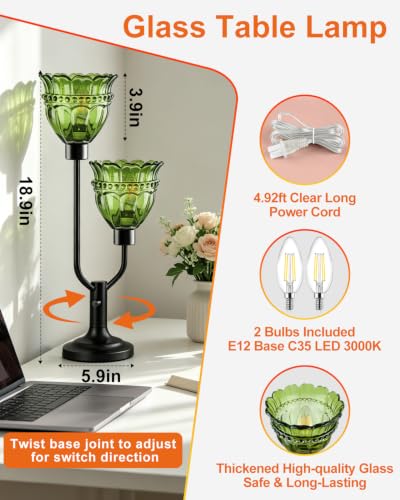 Image of Lightdot Mid Century Modern Table Lamp Dimmable Vintage Green Glass Lamp