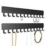 Josmimic Lot de 2 porte chaînes muraux pour bijoux   Organiseur de bijoux robuste pour colliers, bracelets et boucles d'oreilles   Solution peu encombrante, montage adhésif facile, métal, noir